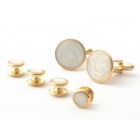 Faux Mother of Pearl Stone Tuxedo Studs and Cufflinks